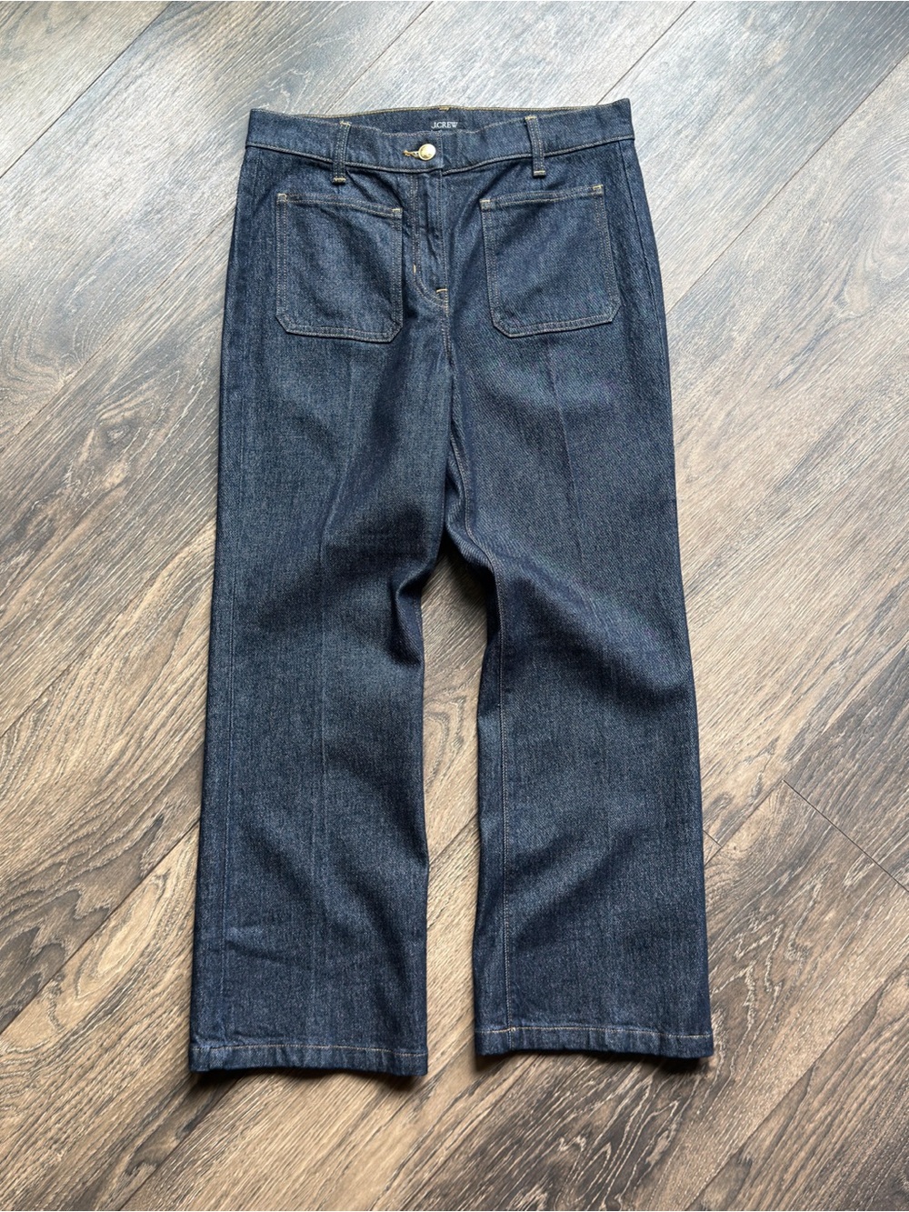 J.Crew Women’s 26 Wide Leg Jeans Dark Indigo Wash Patch Pocket Denim High Rise